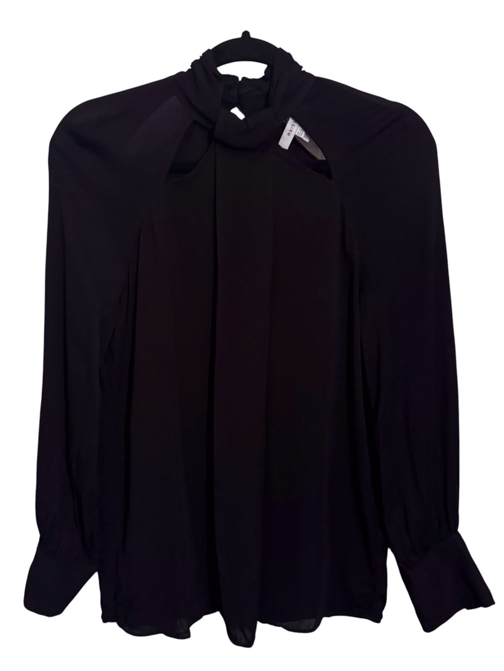 Reiss Size 4 Black Long Sleeve Cutout Blouse Top Viscose Semi Sheer Designer